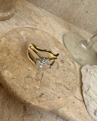 Wavy Triple Band Emerald Cut Ring | Anti-Tarnish Finish
