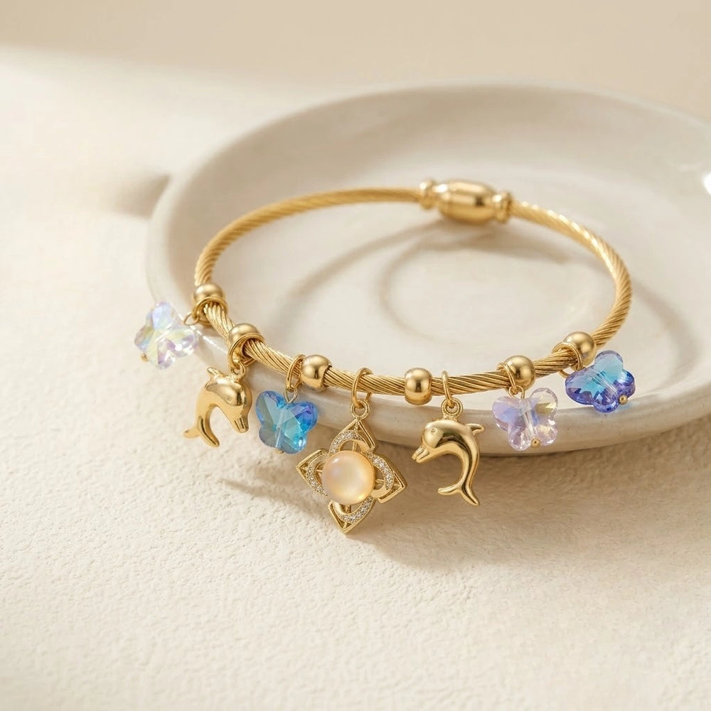 Dolphin & Butterfly Charm Bracelet - Anti-Tarnish Gold-Plated