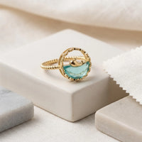 Dolphin Ocean Blue Stone Anti Tarnish Gold Plated Ring