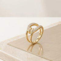 Double Band Gold Pave Fashion Ring - Premium Interlocking Statement Jewelry