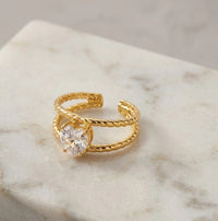 Heart Shaped Zircon Adjustable Ring - Twisted Double Band Anti-Tarnis