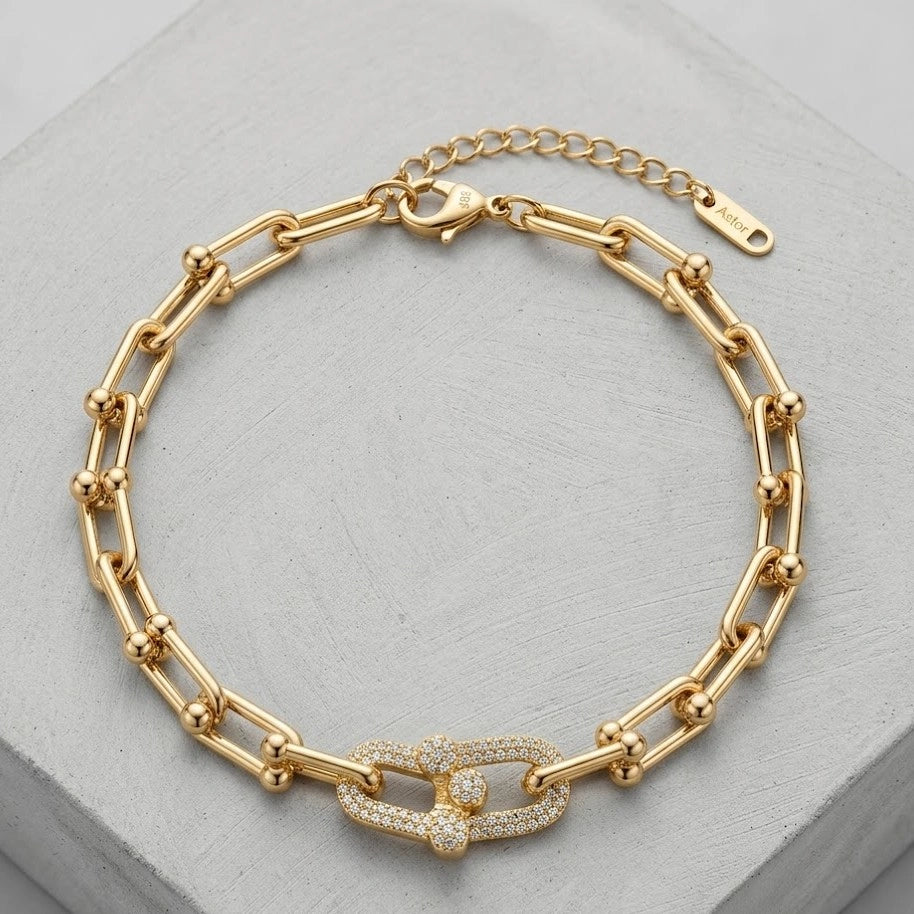 Interlocking CZ Link Double Chain Anti-Tarnish Bracelet