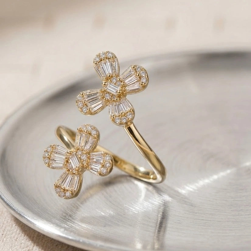 Double Butterfly Crystal Adjustable Fashion Ring