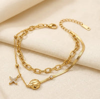 Butterfly Charm Beaded Bracelet - Anti-Tarnish Gold Plated