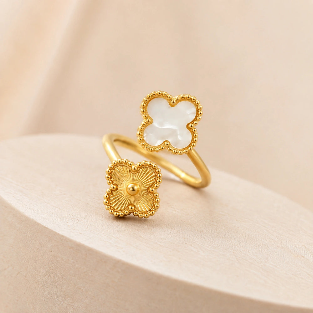 Double Clover Adjustable Ring | Anti-Tarnish Gold Plated