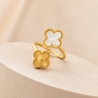 Double Clover Adjustable Ring | Anti-Tarnish Gold Plated