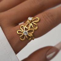 Double Floral CZ Ring - Anti-Tarnish Fashion Jewelry for Women
