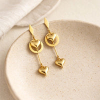 Double Heart Drop Earrings - Anti Tarnish Gold Plated