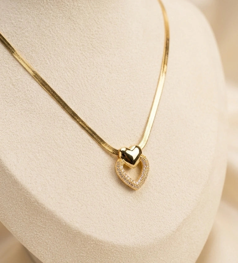 Anti-Tarnish Gold Plated Double Heart Pendant Necklace for Women