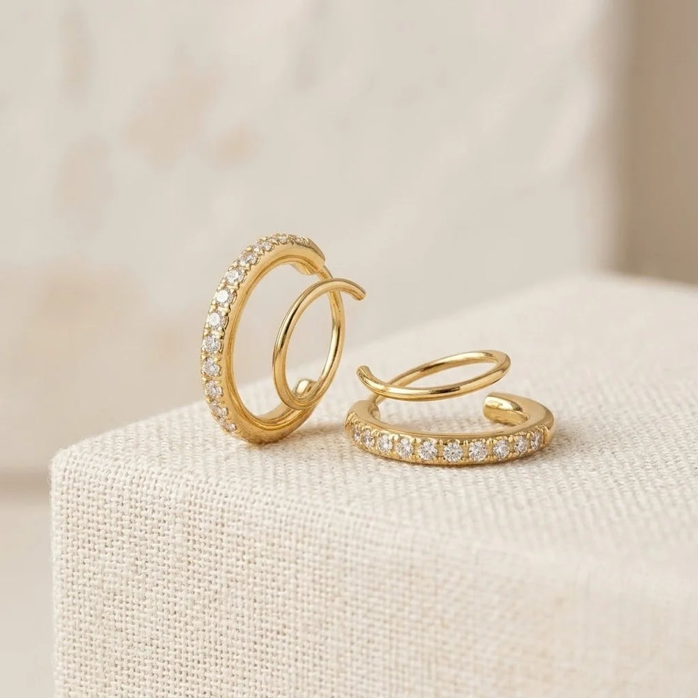 Double Hoop Zircon Earrings - Anti Tarnish Gold Plated