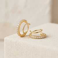 Double Hoop Zircon Earrings - Anti Tarnish Gold Plated
