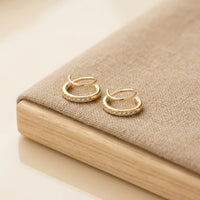 Double Hoop Zircon Earrings - Anti Tarnish Gold Plated