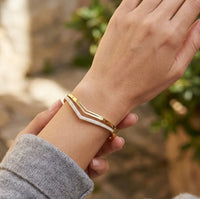 Double Layer Chevron V-Shape Gold-Plated Bracelet | Anti-Tarnish CZ Bangle