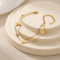 Double Layer Clover Charm Anti-Tarnish Gold Plated Bracelet