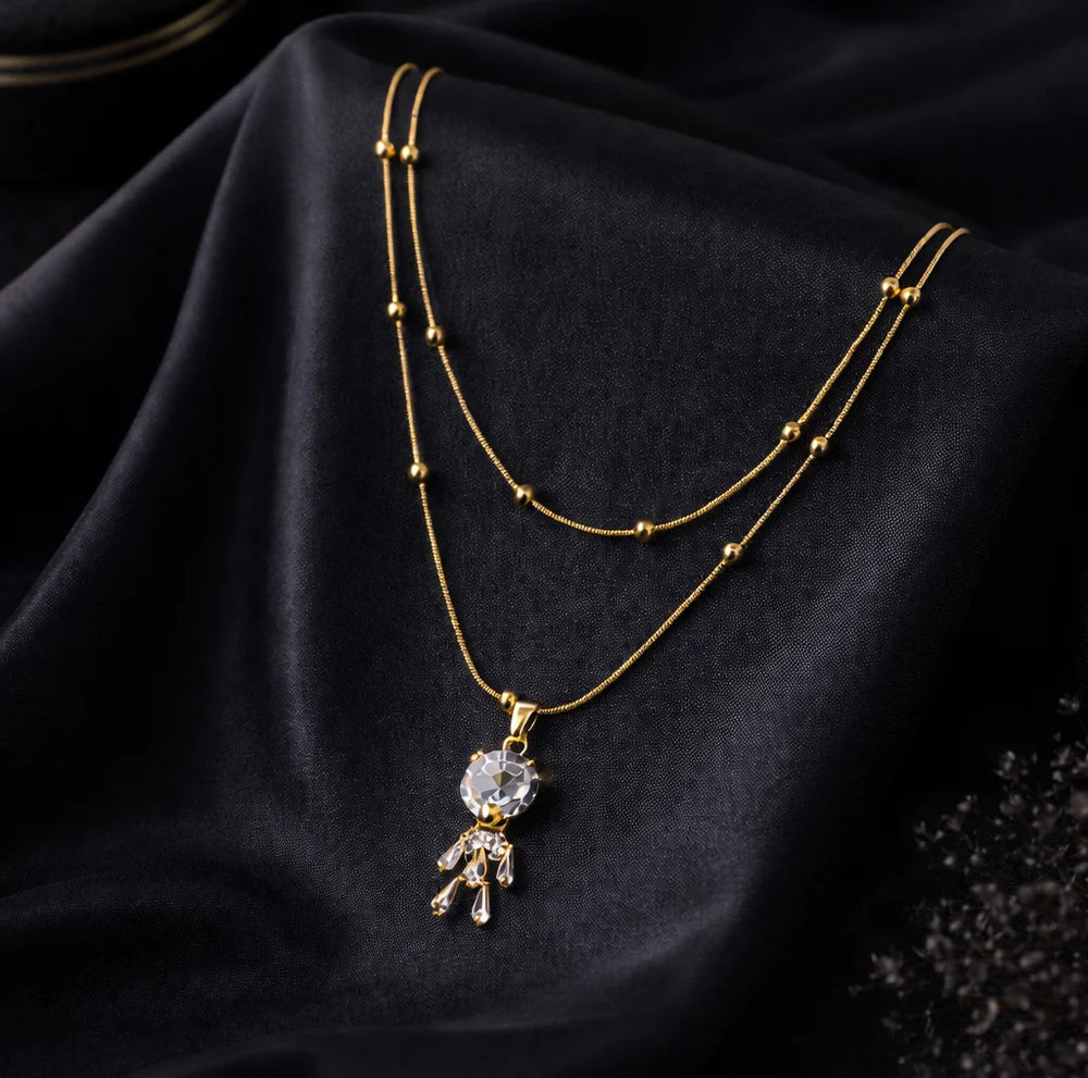 Crystal Teddy Bear Layered Necklace | Anti-Tarnish Gold Plated Chain for Women