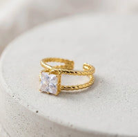 Square Zirconia Anti-Tarnish Double Layer Twisted Ring