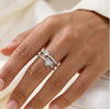 Double Layered Heart Adjustable Fashion Ring - Silver Finish Crystal Open Ring for Women