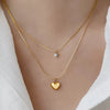 Double Layer Heart Necklace - Anti-Tarnish Gold Plated Snake Chain with Solitaire Stone