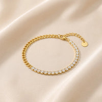Half Tennis Half Link Chain Bracelet - Anti Tarnish Gold Plated