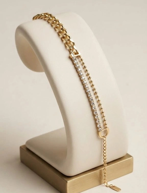 Dual Layer Crystal Cuban Link Gold-Plated Bracelet - Anti Tarnish