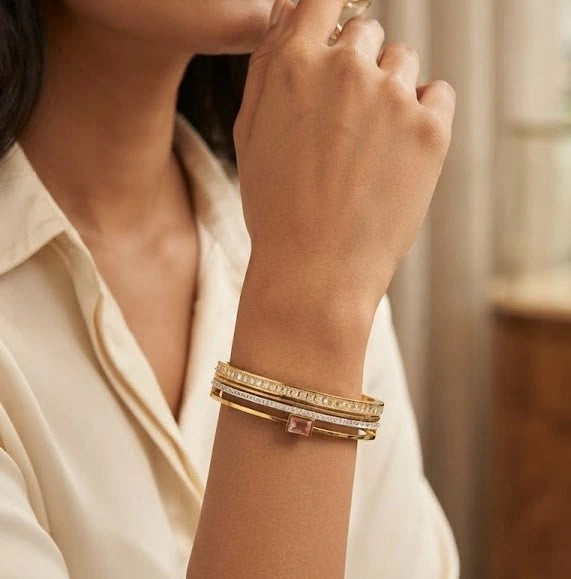 Anti-Tarnish Gold Plated Layered Pink Stone Bracelet