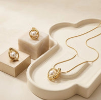 Classic Pearl Swirl Anti-Tarnish Gold-Plated Necklace and earring Set - Minimalist Elegance