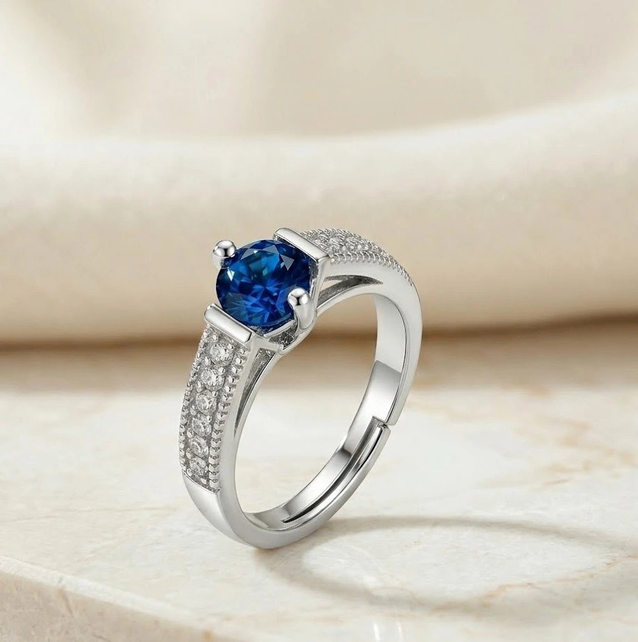 Sapphire Blue Crystal Fashion Ring for Women - High Quality Silver Tone