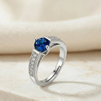 Sapphire Blue Crystal Fashion Ring for Women - High Quality Silver Tone