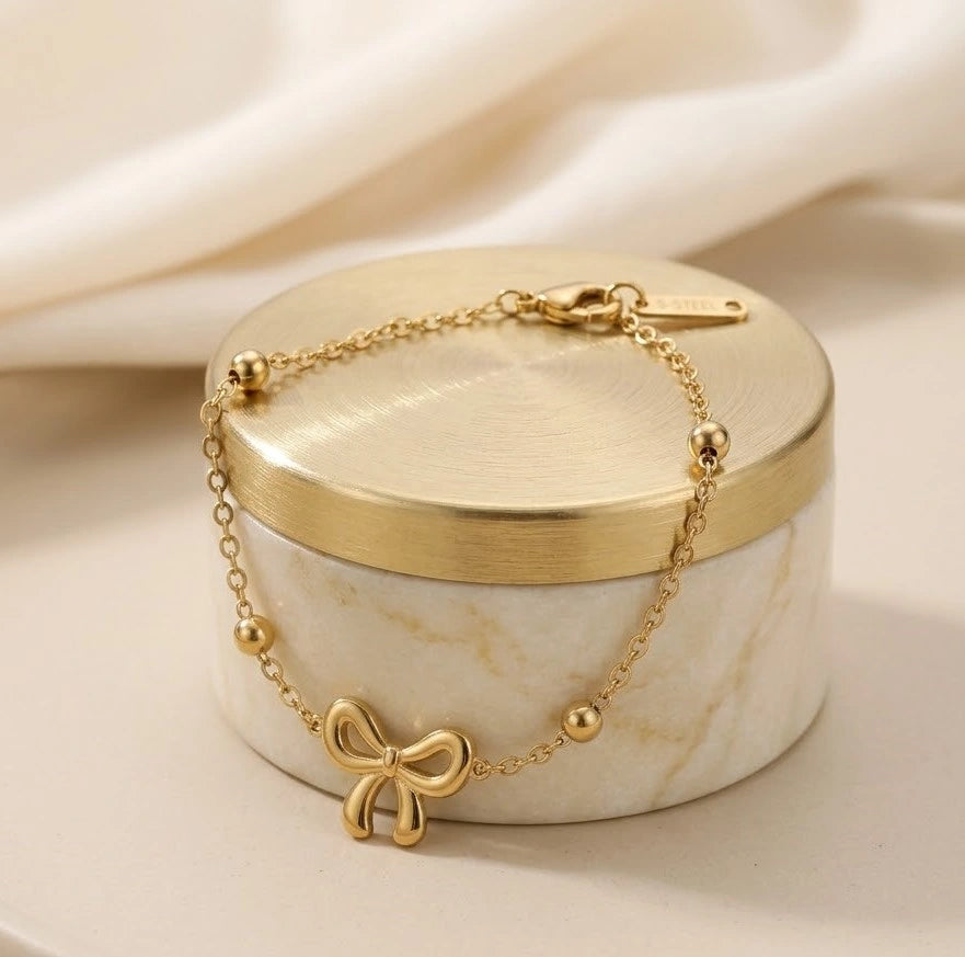 Dainty Bow Charm Anti Tarnish Gold Plated Bracelet for Women - Minimalist Jewelry