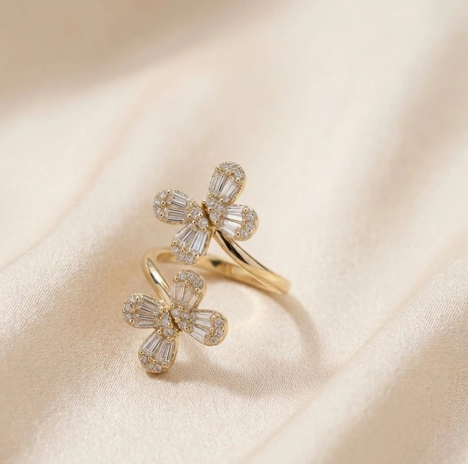 Double Butterfly Crystal Adjustable Fashion Ring