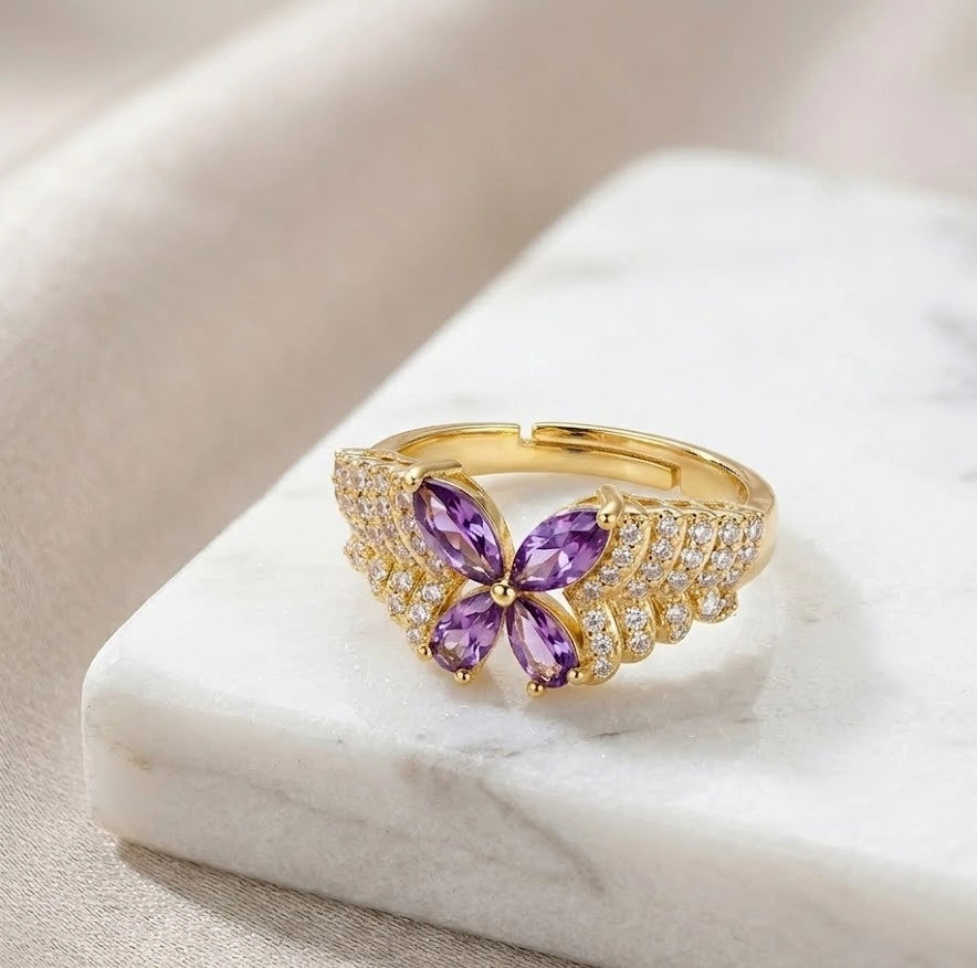 Purple Crystal Butterfly Ring - Premium Korean Fashion Jewelry