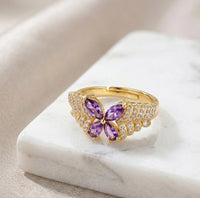 Purple Crystal Butterfly Ring - Premium Korean Fashion Jewelry