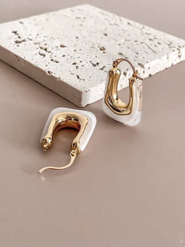 Geometric U-Shape Resin Hoop Earrings | High Quality Fashion Jewelry