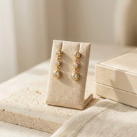 Triple Stone Drop Dangle Earrings - Anti Tarnish Gold Plated