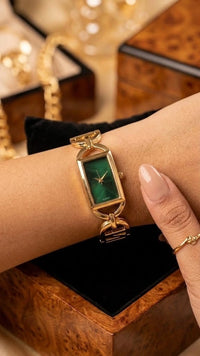 Emerald Green Vintage Dial Watch - Anti-Tarnish Gold Plated | Moncheri Jewels
