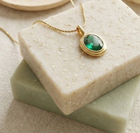 Minimalist Emerald Green Gemstone Pendant Necklace - Anti-Tarnish Gold Plated