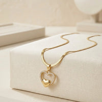 Double Heart Pendant Necklace - Anti Tarnish Gold-Plated Snake Chain