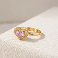 Pink Double Heart Halo Ring - High Quality Fashion Jewelry