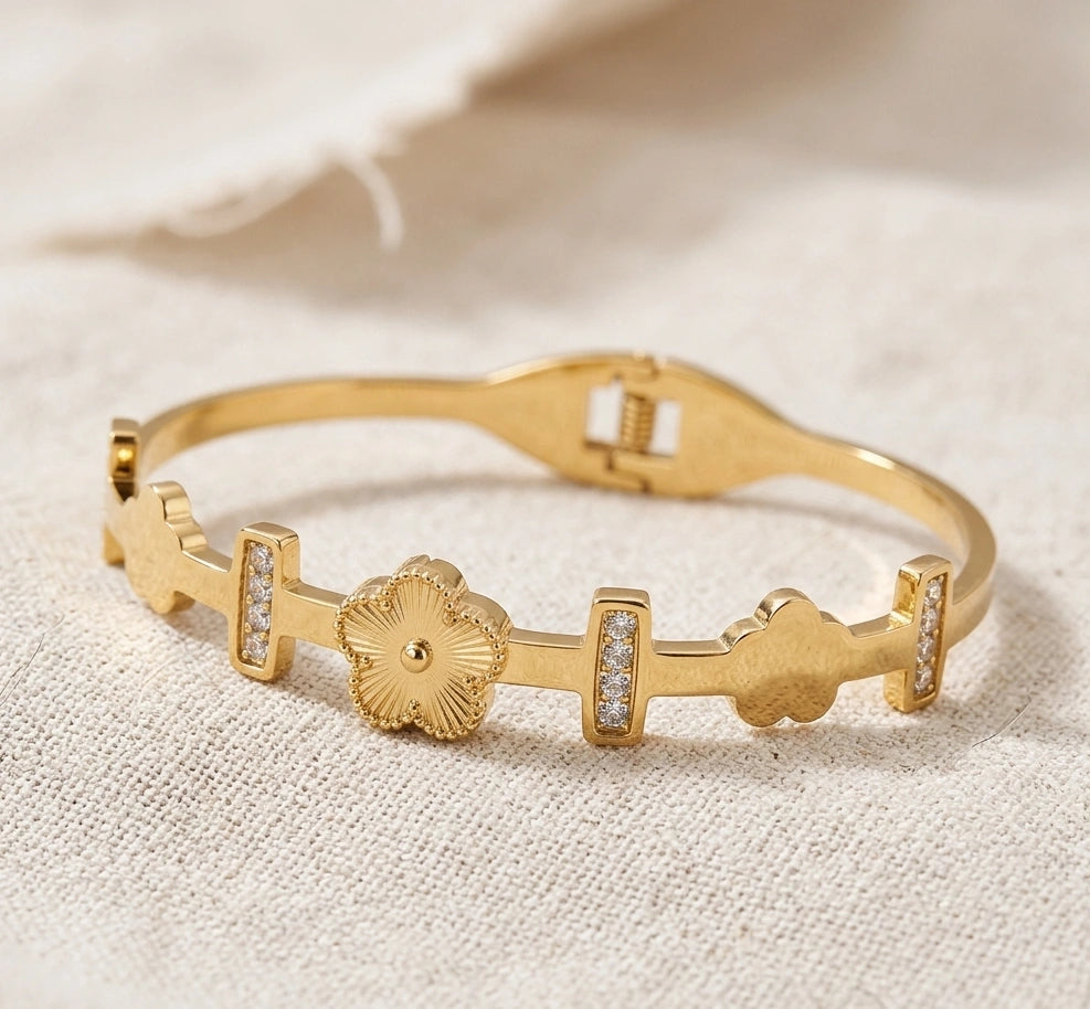 Premium Gold Plated Floral Clover Bracelet for Women