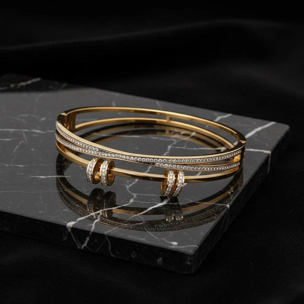 Korean Double Row Roller Bangle - Anti-Tarnish Gold Plated Bracelet