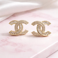 Double C Interlocking Pave Stud Earrings - Premium Gold Crystal Fashion Jewelry