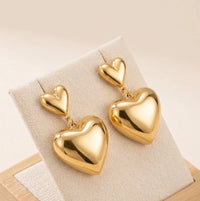 Double Heart Drop Earrings - Anti-Tarnish Gold Plated