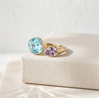 Toi et Moi Teal & Purple Dual Stone Gold Ring