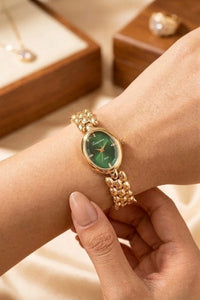 Vintage Emerald Green Dial Watch | Anti-Tarnish Gold Plated