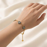 Turquoise Heart Evil Eye Bracelet - Anti Tarnish Gold Plated