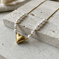 Anti-Tarnish Heart & Pearl Pendant Necklace - Premium Fashion Jewelry