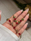 Elegant Floral Vine Red & Green Stone Gold-Plated Jewelry Set