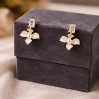White Enamel Floral Pearl Earrings with Crystal - Premium Fashion Jewelry