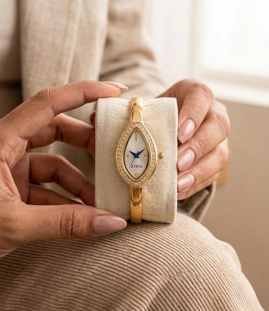 Elegant Marquise Dial Anti-Tarnish Gold Plated Bangle Watch for Women