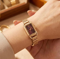 Elegant Maroon Rectangular Dial Women's Watch - Anti-Tarnish Gold Plated Accessory